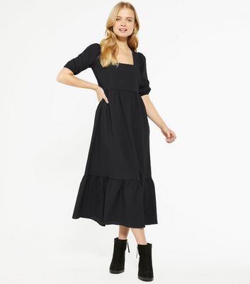 Black Crinkle Smock Midi Dress | New Look